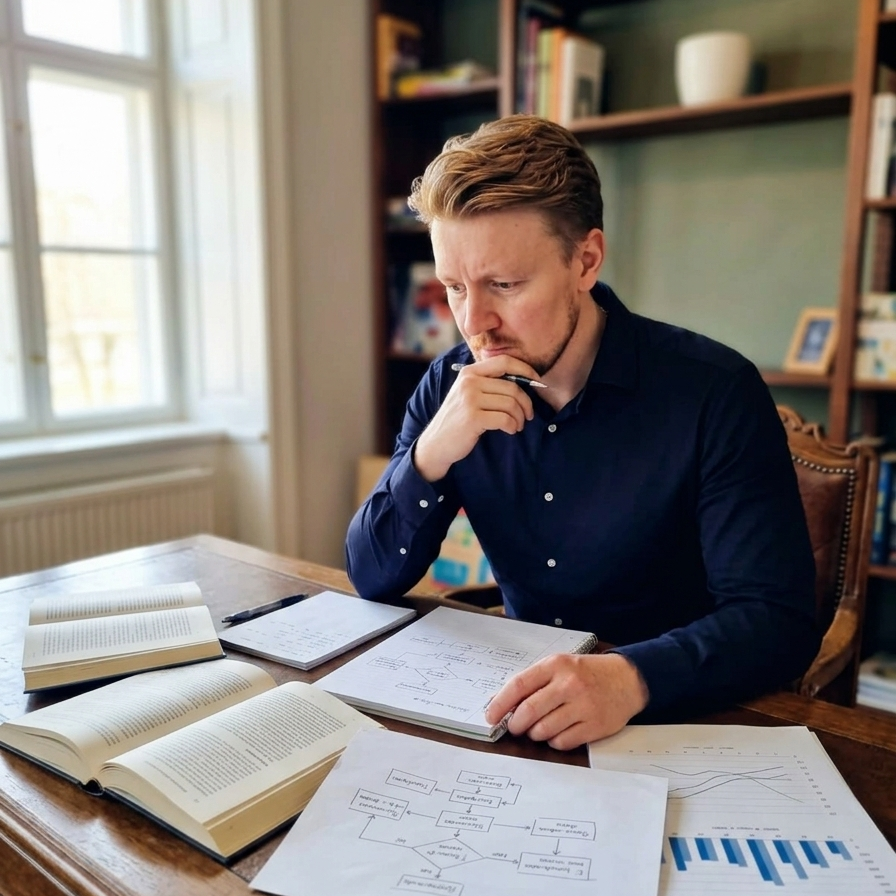 Het Model Diagram van het A-B-U model voor besluitvorming met drie punten en expliciete relaties.